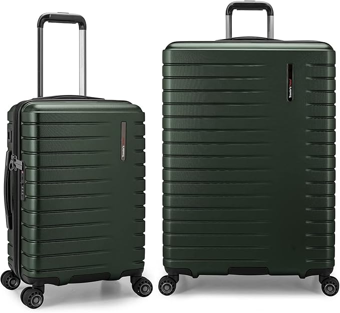 Traveler's Choice Archer Polycarbonate Hardside Spinner Luggage Set, Tie Down Straps ,Green, 2-Piece