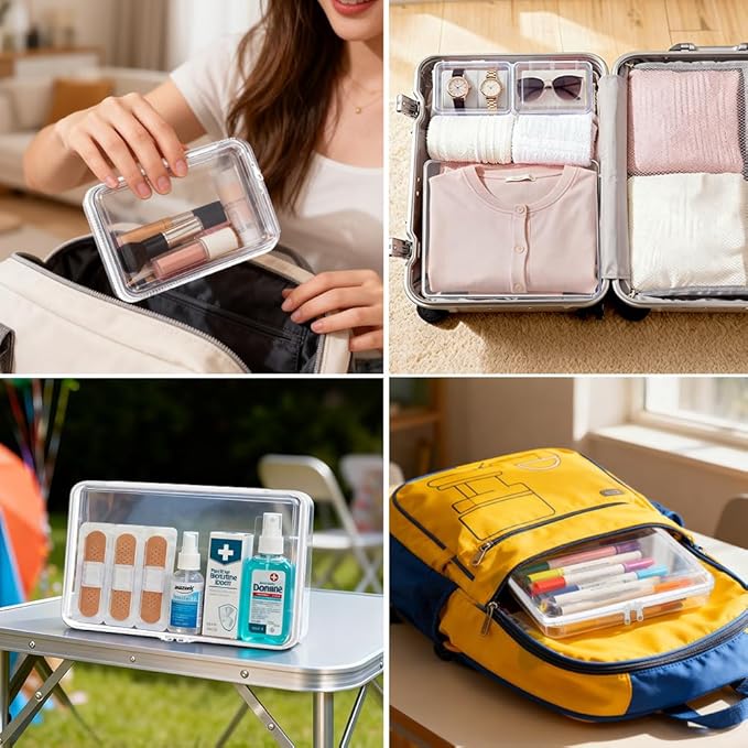 4Pcs Clear Hard Shell Zipper Case -Transparent Pouch Bag Storage Case Plastic Packing Cube Sided Organizer Container Box, Lightweight Foldable for Travel, Pencil, Cosmetics, Toiletry, Toy(SMLXL)