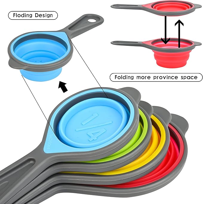 Smithcraft Silicone Measuring Cups and Spoons Set 8, Collapsible Measuring Cups Set for Baking & Kitchen Colorful Measure
