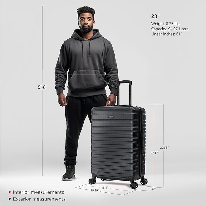 InUSA DEEP Luggage with GEL Handle | Spacious Traveling Suitcases Travel Suitcase with Dual Spinner Wheels and Studs | 28 Inch Large Hardside Luggage | Black