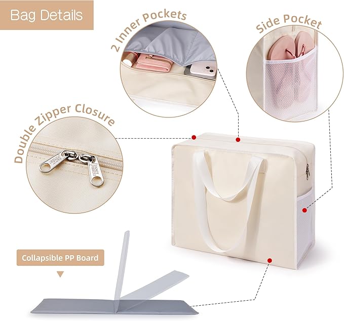 Utility Tote Beach Bag Waterproof Sandproof Women 38L Large Travel Shoulder Handbag Pool Bag Zip Foldable Bottom Pad