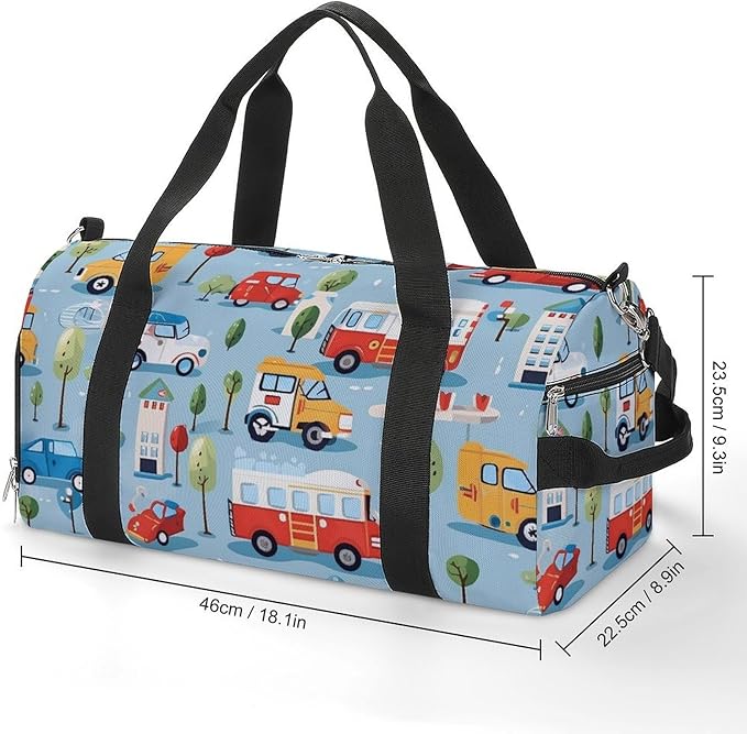 Rescue Vehicles Cartoon Sport Gym Bag for Men Women Cute Travel Duffel Bag with Wet Pocket Shoes Compartment Carry on Pack for Workout Overnight Weekend Trip