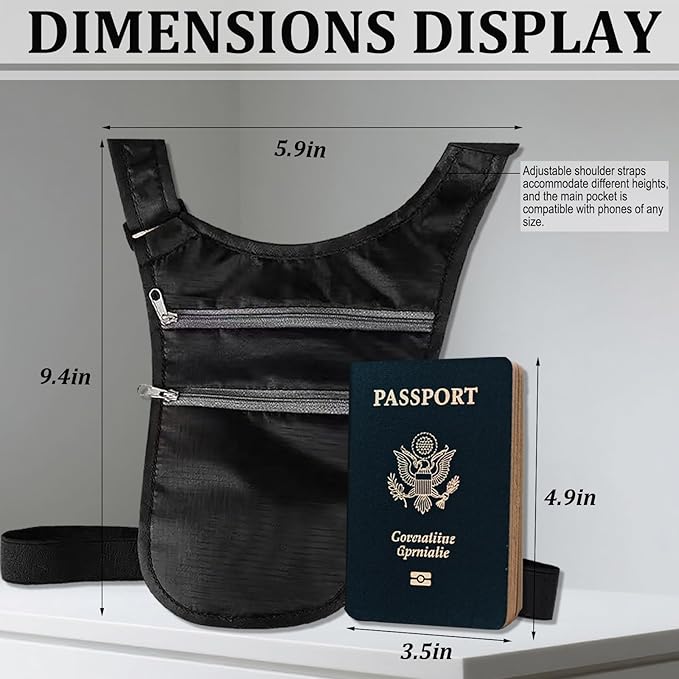 Travel Money Belt Body Contoured Slim Anti Theft Passport Holder Unisex Adjustable Waist Wallet with Secure Zipper (Gray Zip)