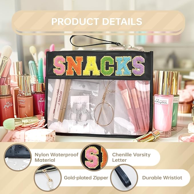 Snack Bags Clear Pouch Travel Makeup Bag Chenille Letter Bags for Zipper Pouch Clear Cosmetic Bag Clearly Tote Bag Makeup Travel Bags for Women