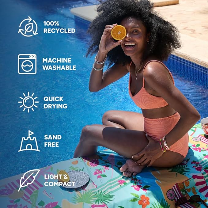 Dock & Bay Beach Towel - Quick Dry, Sand Free - Compact, Lightweight - 100% Recycled - Includes Bag - Sweet Escape - Large (160x90cm, 63x35)