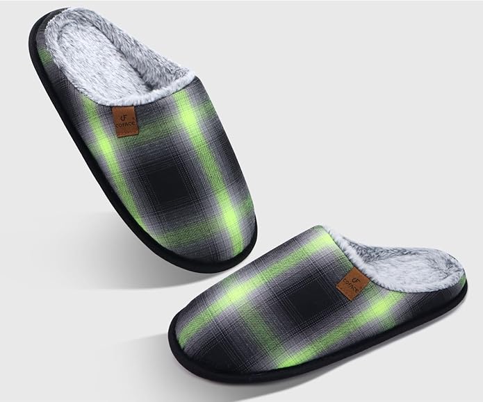 COFACE Mens Cozy Memory Foam Scuff Slippers Casual Slip On Warm House Shoes Indoor/Outdoor Sandal Slippers With Arch Support Rubber Sole Size 7-15