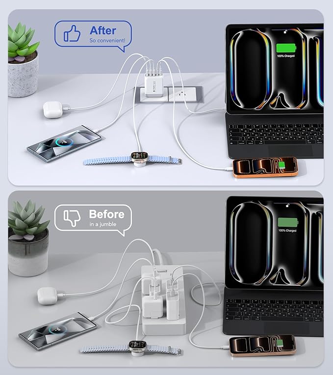 USB C Wall Charger Block, 2Pack 50W 5-Port C Charger Fast Charging Block PD Power Adapter +QC 3.0 Multiport Type C Box Brick Cube USB A Wall Plug for iPhone 15/16/17 Pro Max Plus, iPad,Samsung Galaxy