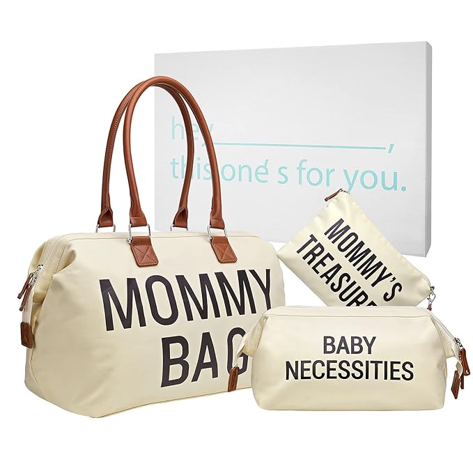 printe Diaper Bag Tote, Mom's Bag for Hospital, Large Capacity Waterproof Baby Mom Travel, Hospital Tote for Labor and Delivery with Baby Necessities, Creamy White