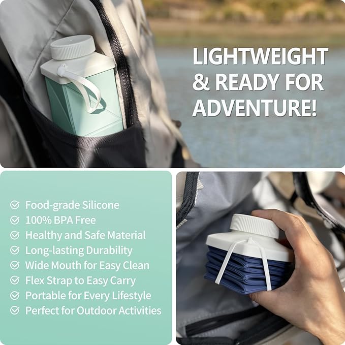 Collapsible Water Bottles 24.3oz, Foldable Travel Water Bottle, Portable & Lightweight, Leakproof & Reusable for Traveling Camping Hiking Yoga Sports Outdoor School Office, 1 Pack, Green