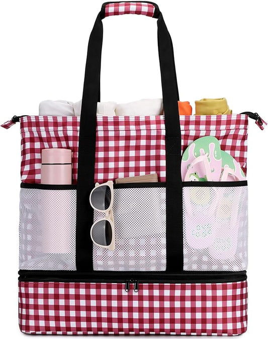 JIANYA Beach Bag Women Waterproof Sandproof Beach Tote Bags with Cooler Top Zipper Large Totes for Pool Travel Daily