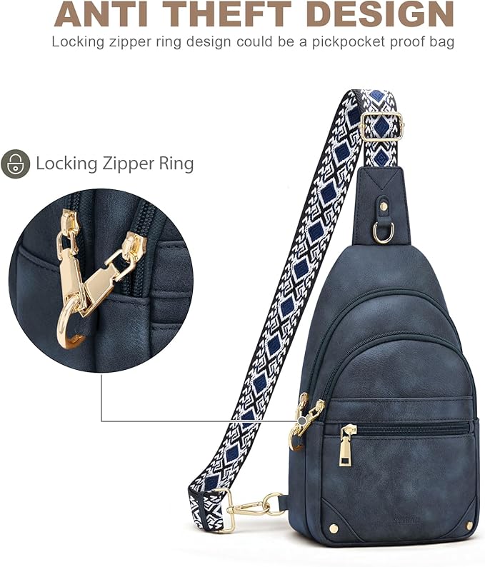 Anti Theft Crossbody Bags for Women, RFID Sling Bag Travel Purse, RFID Cross Body Purses Chest Bag for Travel Navy Blue