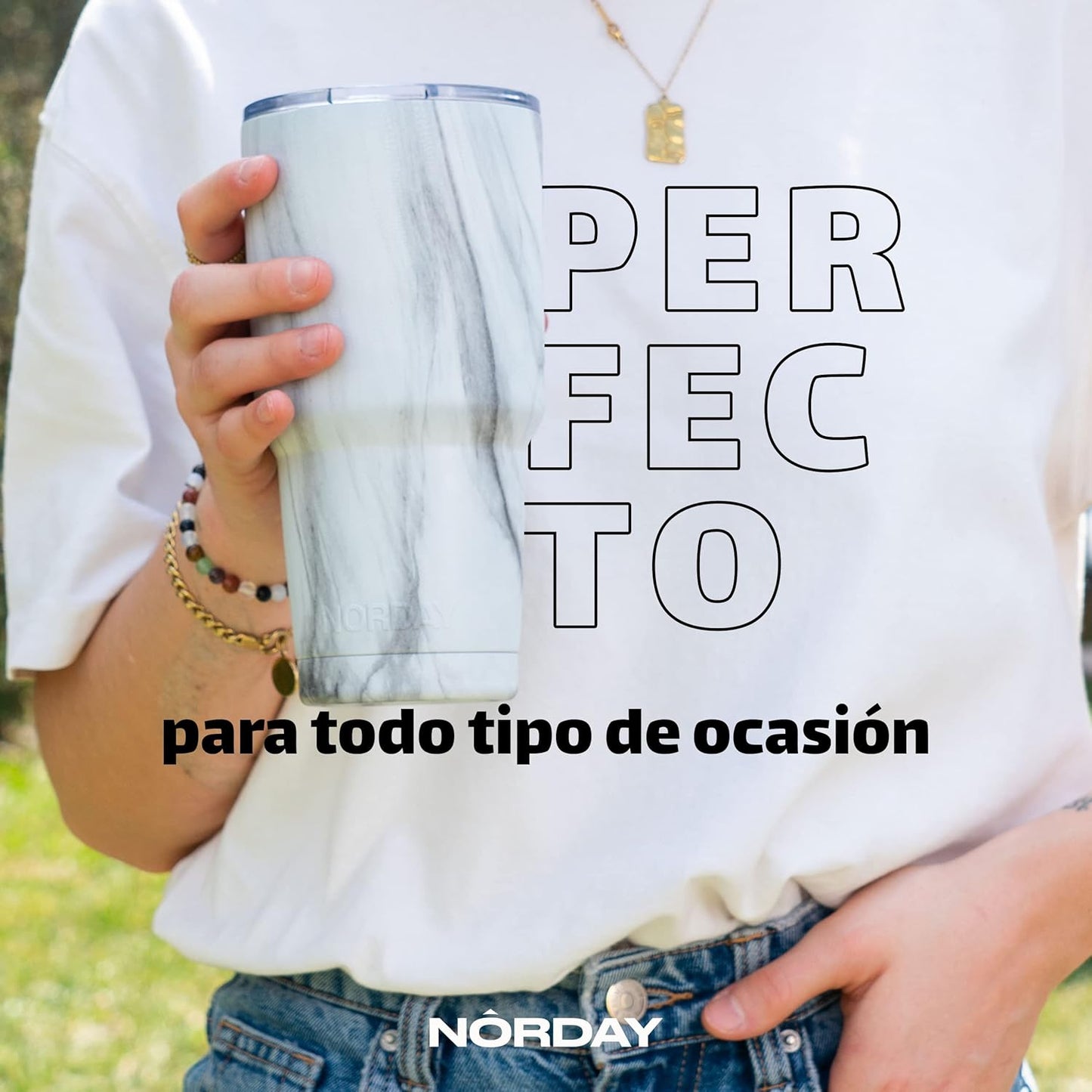 NORDAY | Tumbler with Lid - 30oz - White Marble Insulated Tumbler - Stainless Steel Tumblers - Double Wall Insulated Travel Coffee Mug for Car Cup Holder - Keeps Temperature for 24hr - Anti Spill Lid