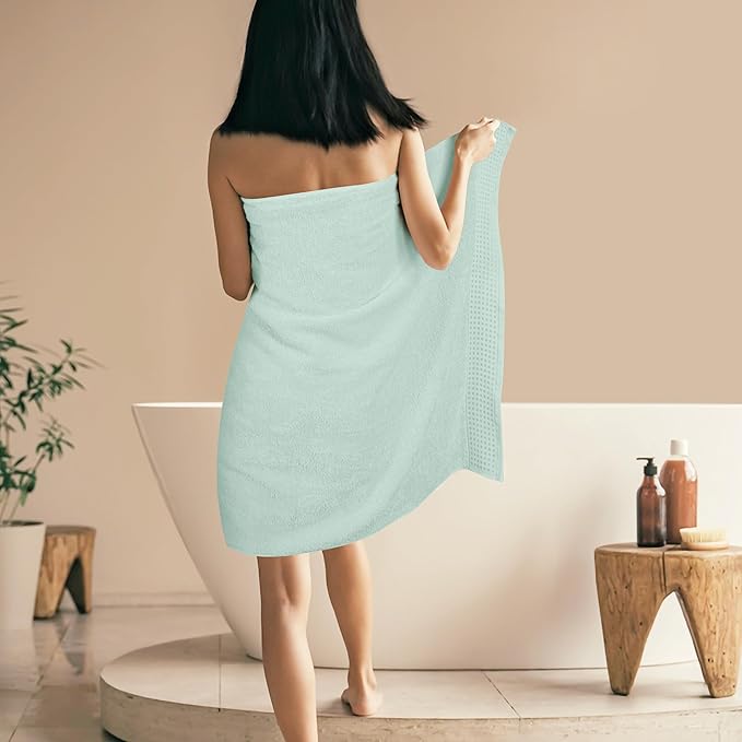 GLAMBURG 100% Cotton Oversized 2 Pack Bath Sheets 35x70, Ultra Soft Highly Absorbant Compact Quickdry & Lightweight Large Bath Sheet Set, Ideal for Gym Travel Camp Pool - Sea Green