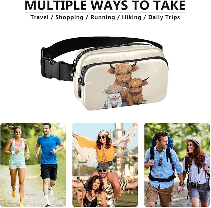 Highland Cow Highscottish Cattle Fanny Pack for Women Men Water Resistant Fashion Waist Packs with Adjustable Strap Belt Bag for Travel Workout Jogging Hiking 21218013