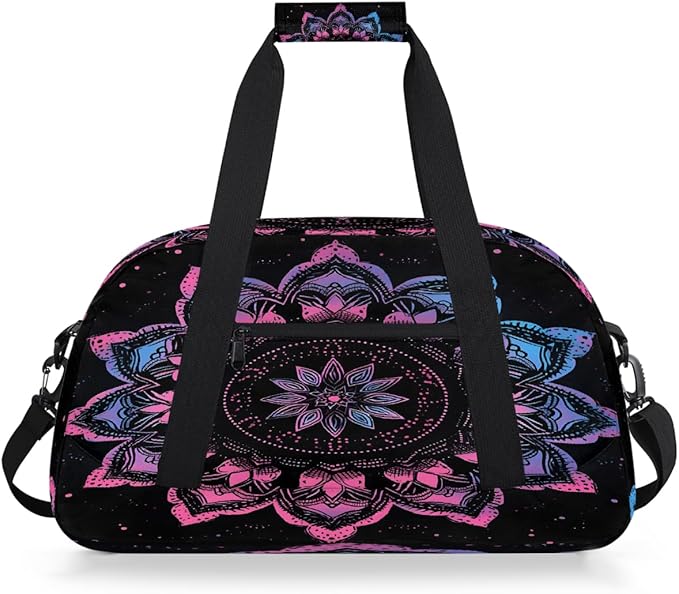 Gym Bag for Women Men, Purple Tribal Pattern Travel Duffle Bags for Dance Ballet Overnight, Carry-On Weekender Bag with Detachable Shoulder Strap