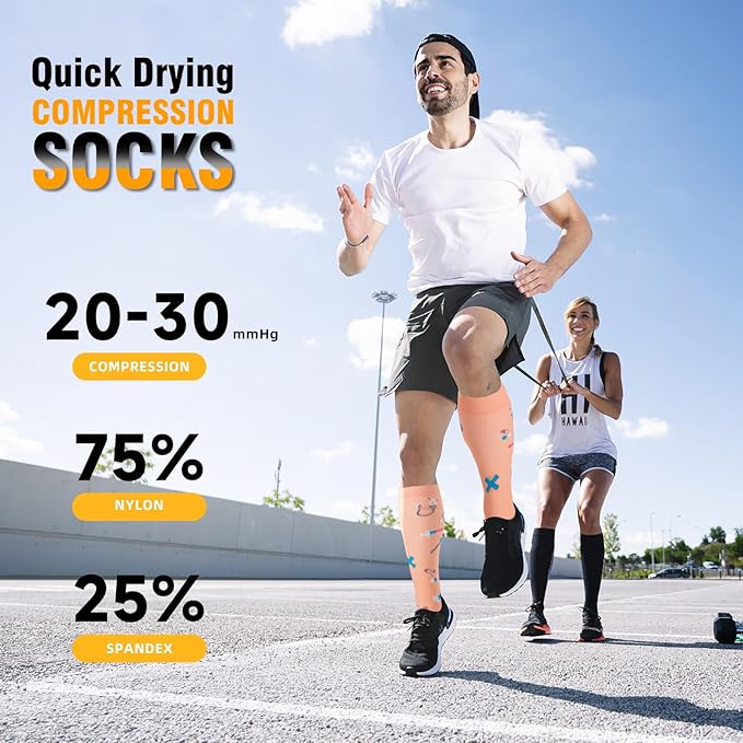 bropite Flora Compression Socks for Women & Men-Knee high 6 Pairs 20-30mmhg Support Running Nurse Travel