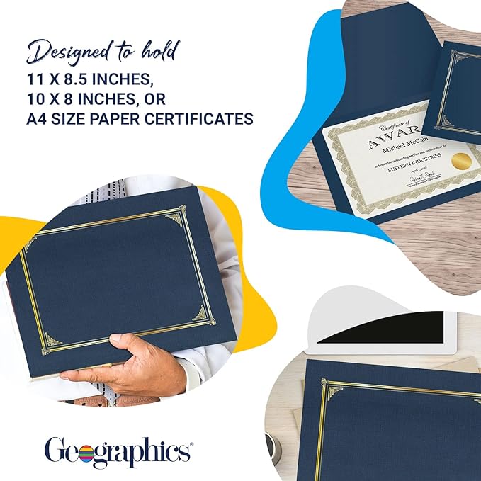 Geographics Classic Linen Certificate/Document Covers, 12.5” x 9.75”, Blue Navy (6 Pack)
