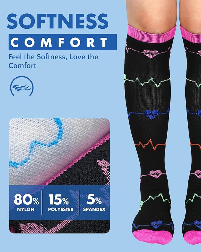 2Packs Compression Socks for Women - 15-20 mmHg Graduated Circulation Support for Nurses, Athletes and Travel