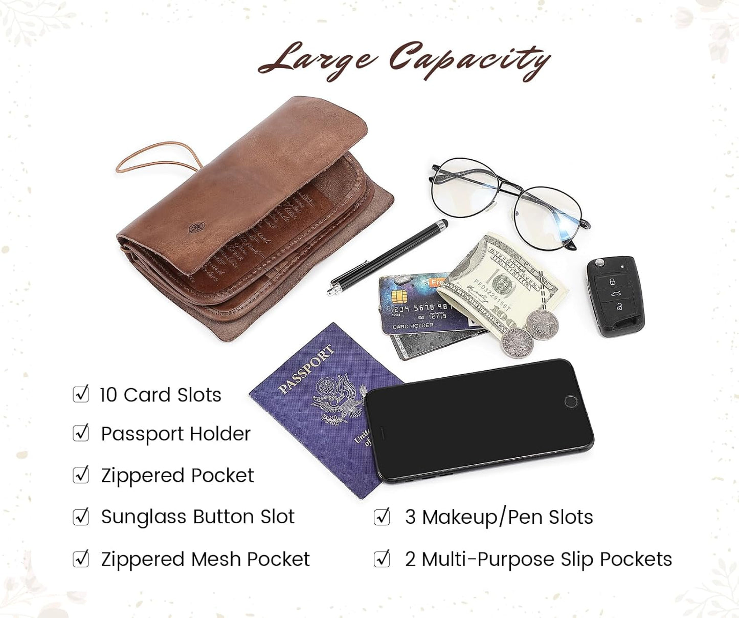 Genuine Leather Nomad Organizer Travel Wallet | Women's Wallet Clutch Passport Holder