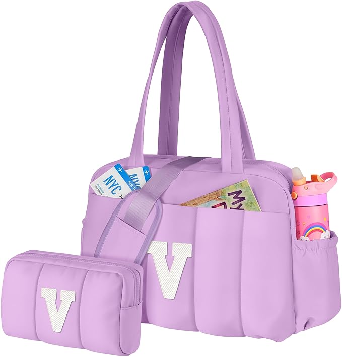 Initial Duffle Bag, Carry On Bags for Women，Granddaughter Gifts-Overnight Bag with Wet Pocket，Lightweight Travel Bags Personalized Gym Tote with Makeup Pouch