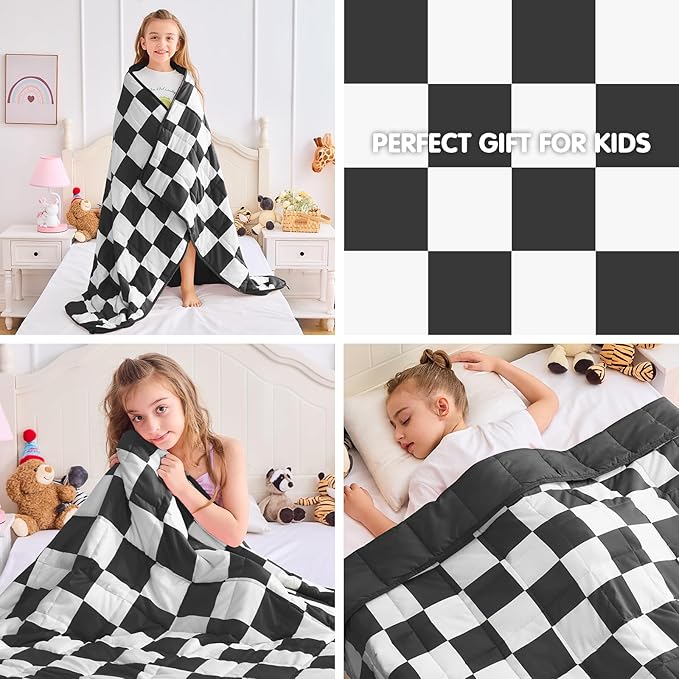 yescool Black Checkered Weighted Blanket 5 Pounds Plaid Weighted Throw Blanket, Heavy Blanket for Sleeping, Tartan Bed Blanket Gifts for 40-60lbs, 36"x48"