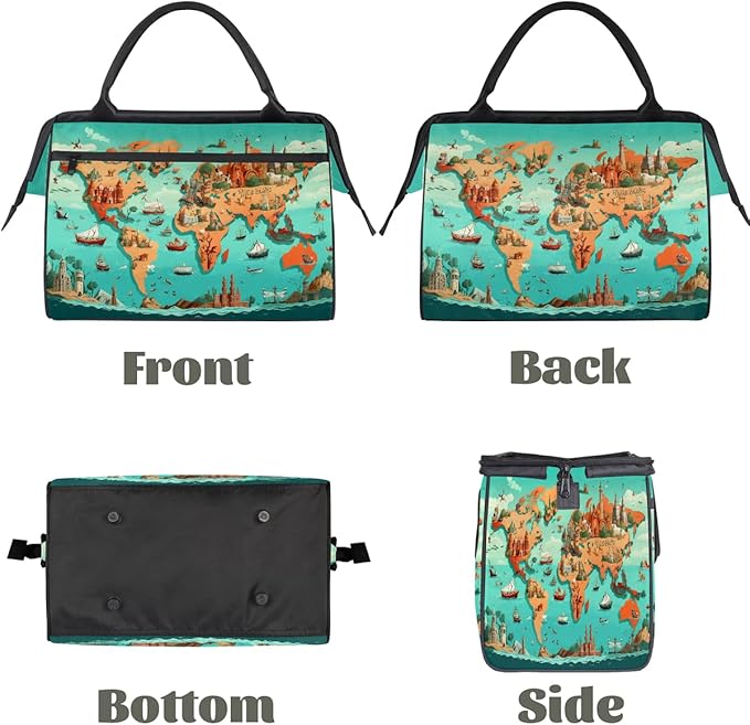 Gym Bag for Women Men, World Map Sports Duffel Bags, Waterproof Travel Weekender Overnight Carry On Tote Bags for Travel Sports