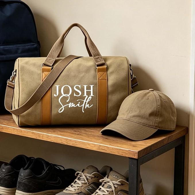 Personalized Name Duffel Bags, Custom Travel Bag for Men Waterproof Gym Tote Custom Canvas Sports Bag Ideal Wedding, Father's Day, Groomsmen Gifts (Style 2)