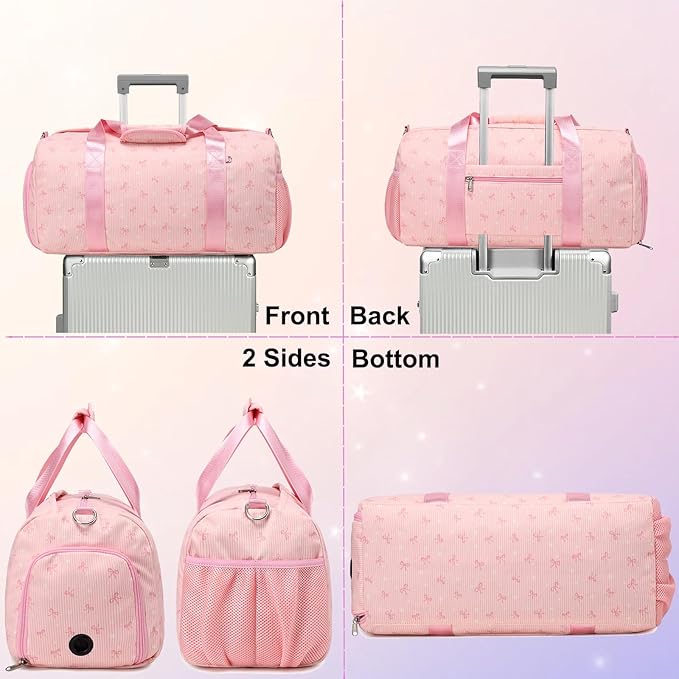 Dance Dag for Girl Sports Duffle Dag Gym Ballet Bag Corduroy Overnight Bag with Shoe Compartment and Dry Wet Pocket.