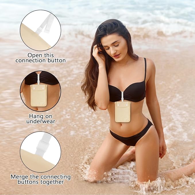 YOYI YOYI RFID Undercover Bra Wallet,Travel Pouch,Secret Pocket - Credit Cards & Money & Valuables with Adjustable,Elastic Strap Suitable for All Bra Sizes Large