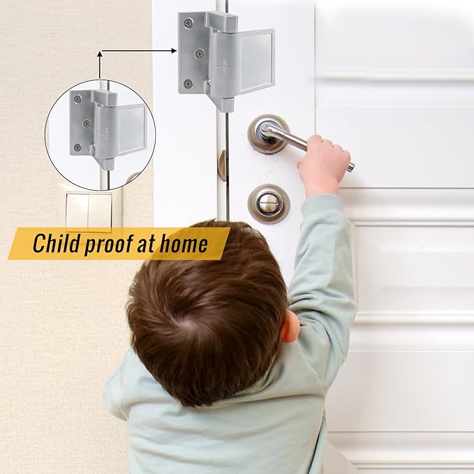 Door Security Lock Zinc Alloy, Door Lock Reinforcer Privacy Door Latch for in-Swinging Doors Extra High Resistance Home, 1pack Satin Nickel