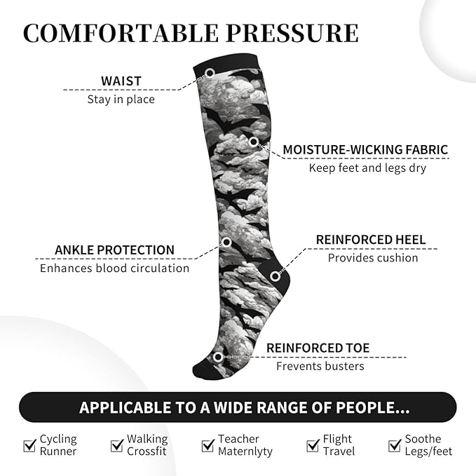 Compression Socks Knee High Circulation Support Socks For Women Men Athletic Running Work Hiking Cycling Travel