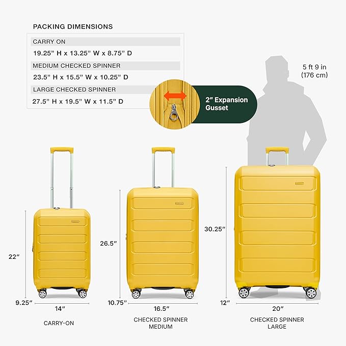 Traveler's Choice Pagosa Hardshell Expandable Luggage with Spinner Wheels, Yellow, 22-Inch Carry-on