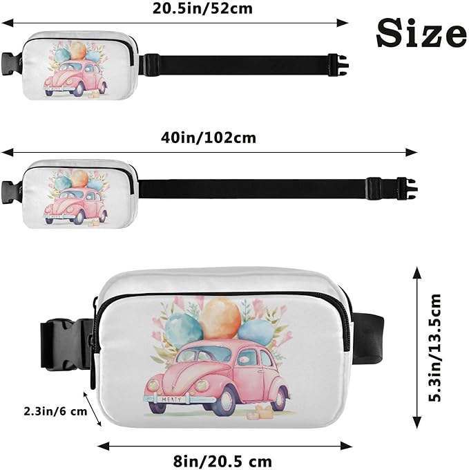 Easter Pink Car Easter Eggs Fanny Pack for Women Men Water Resistant Fashion Waist Packs with Adjustable Strap Belt Bag for Travel Workout Jogging Hiking 21217920