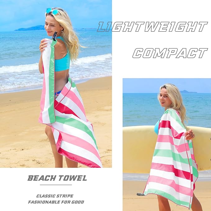 Exclusivo Mezcla Microfiber Quick Dry Beach Towel, Oversized Lightweight Sandfree Pool Towel for Swimming Camping Travel with Bag (Pink, 35x70 Inches)