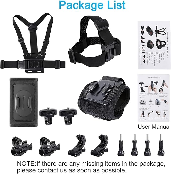 Accessories Kit for Insta360 One X5/X4/X3/X2/X, One R, X and GoPro Hero 9,New Quick Release Head Strap Mount + Chest Mount Harness + Backpack Strap Clip + 360°Rotating Wrist Strap