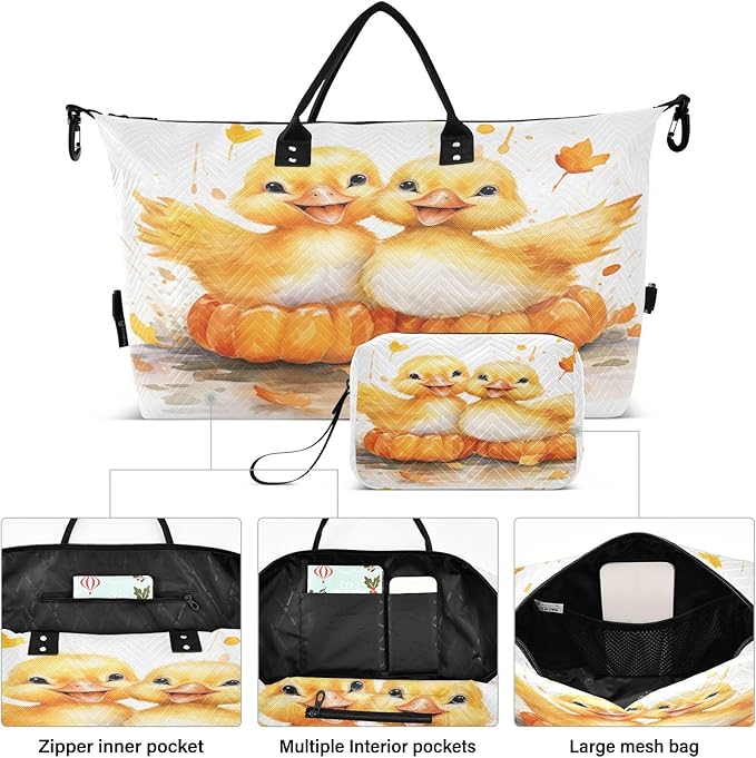 Travel Duffle Bag, Yellow Duck Gym Bag with Storage Bag Weekender Overnight Bag for Men Women Trip Sports Yoga