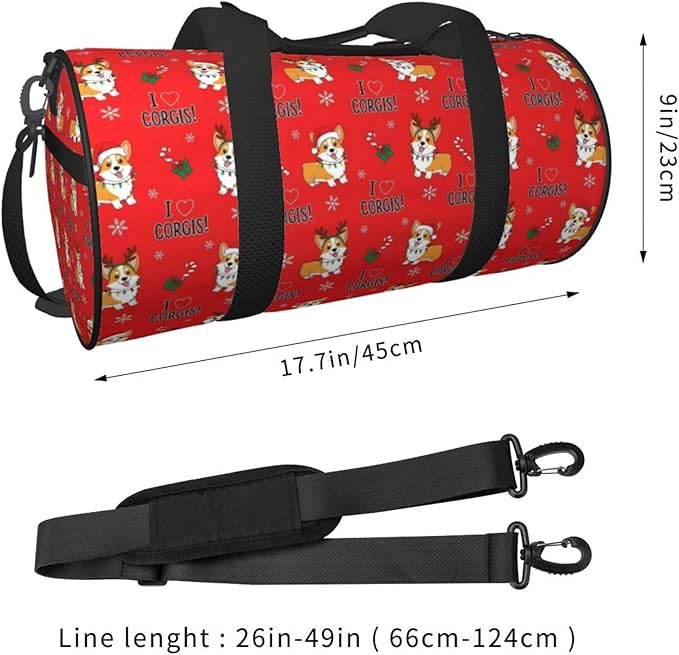 Gym Bags for Men Women, Foldable Travel Duffle Bag Christmas Corgi Dogs Red, Lightweight Weekender Water Resistant Workout Sports Bag for Travel Yoga