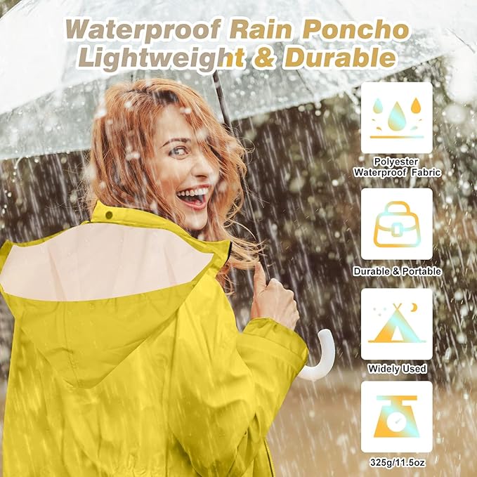 LAMA Womens Long Raincoats Rain Jacket Waterproof Packable Hooded Windbreaker Lightweight Adjustable Waist for Outdoor