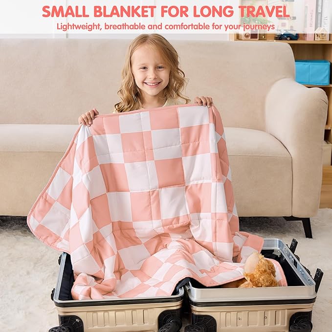 yescool Pink Checkered Weighted Blanket 3 Pounds Plaid Weighted Throw Blanket, Heavy Blanket for Sleeping, Tartan Bed Throw Blanket Gifts for 20-40lbs, 36"x48"