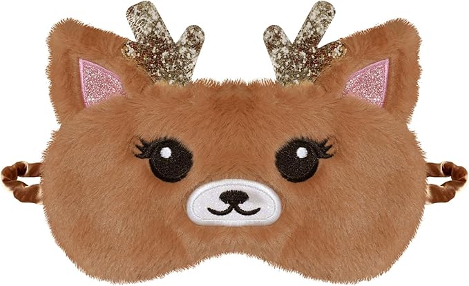 Cute Reindeer Plush Sleep Mask - Golden Deer Eye Mask, Fluffy Soft, Blindfold, Travel for Kids, Girls and Adults - Gold