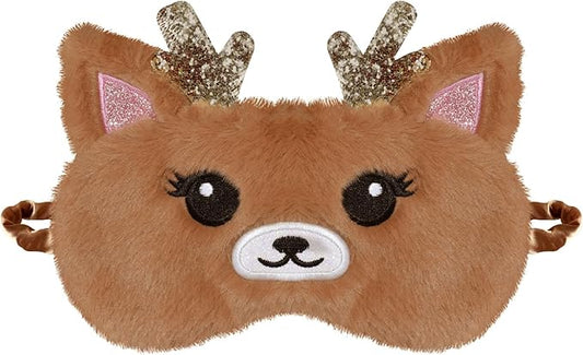 Cute Reindeer Plush Sleep Mask - Golden Deer Eye Mask, Fluffy Soft, Blindfold, Travel for Kids, Girls and Adults - Gold
