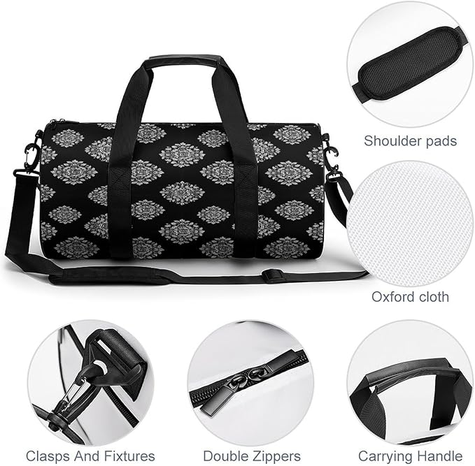 Lightweight Sports Travel Bag Black Rose Art Beach Swim Bags Men Women Duffle Bag Foldable Overnight Bags