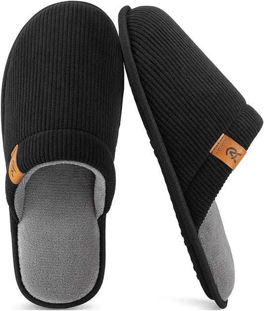 VeraCosy Men's Corduroy Scuff Slippers Soft Comfy Memory Foam Non-slip Indoor House Shoes