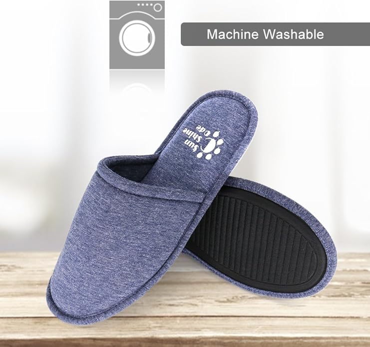 Sunshine Code Men's Memory Foam Cotton Washable Slippers with Matching Travel Bag for Home Hotel Spa Bedroom