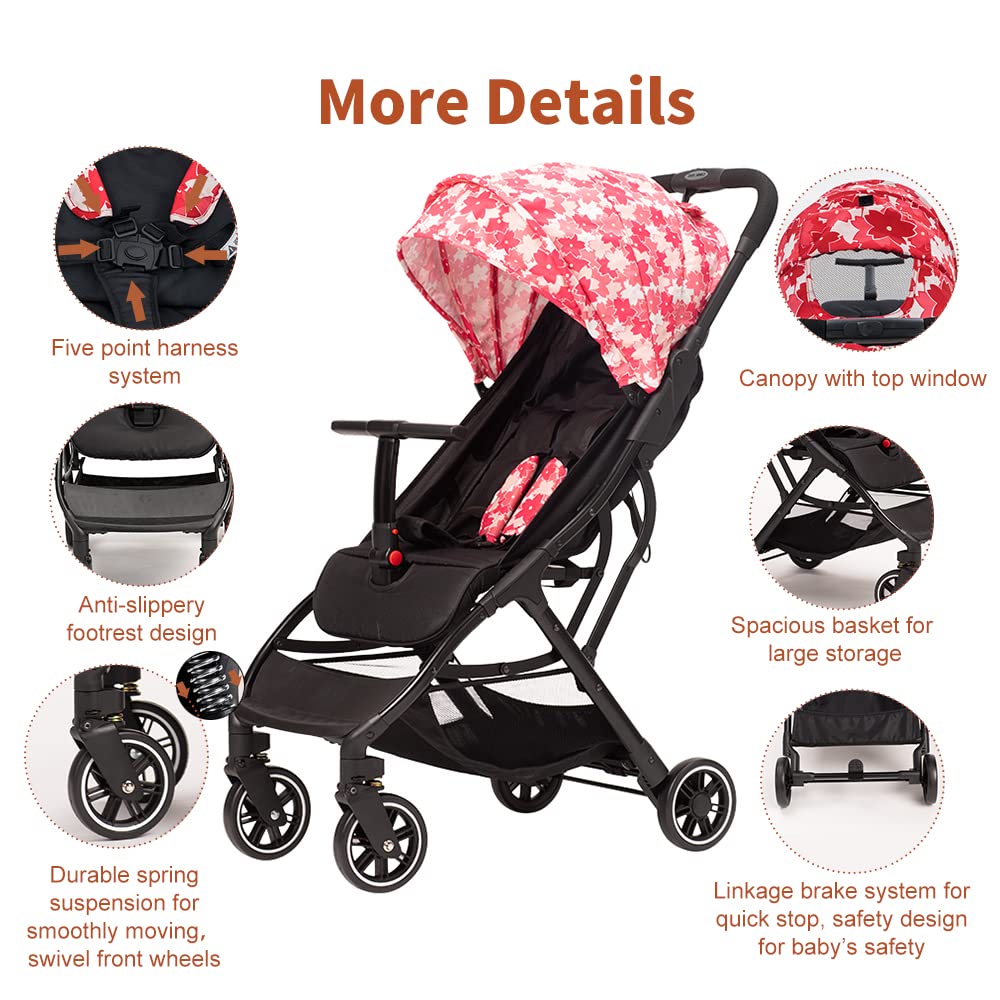 COOL KIDS Portable Stroller with Automatic Fold，Lightweight Umbrella Stroller with Pop Out Sun Canopy，Compact Stroller for Travel