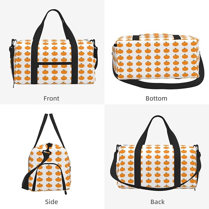 Sports Gym Bag Orange Fruit Pattern Travel Duffel Bag With Shoe Compartment Shoulder Strap, Lightweight Water-Resistant Weekend Overnight Totes For Women Men