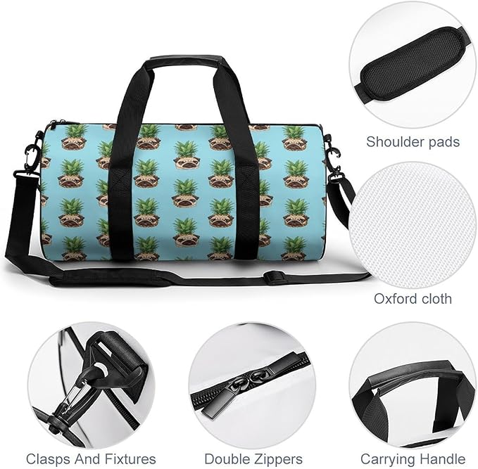 Gym Sports Duffle Bag Pineapple Pug Weekender Carry on Beach Yoga Overnight Luggage Bag Travel Training Workout Bags