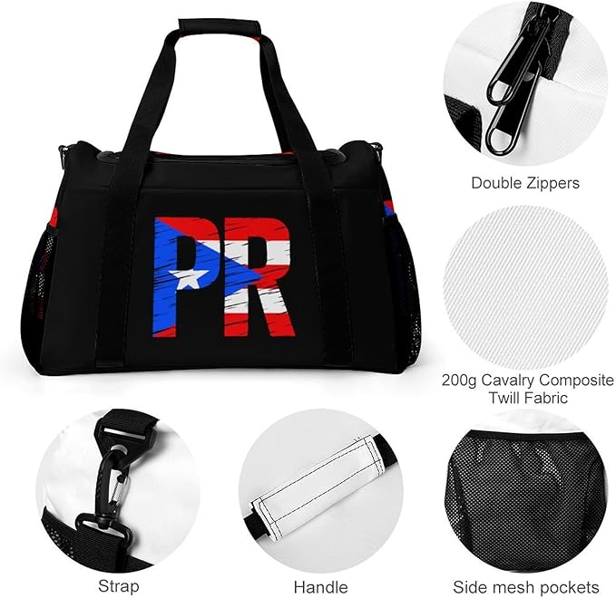 Puertorico P.R. Flag Duffle Bag Gym Bag for Workout Travel Tote with Detachable Straps