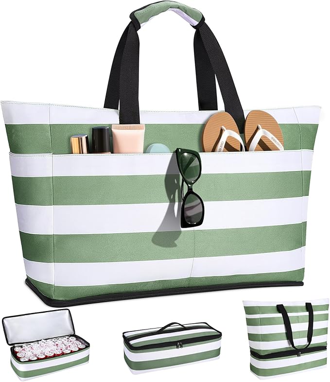 Beach Bag with Cooler, 54L Large Waterproof Sandproof Travel Tote Bag, Duffel Weekender Bag for Packing/Travel/Gym