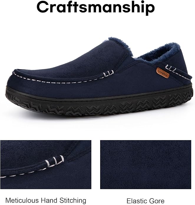 LongBay Men's Moccasin Slippers Comfy Warm Memory Foam House Shoes Winter for Indoor Outdoor